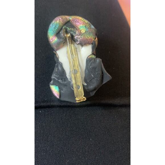 Vintage Art Deco Lady Face Brooch Metallic Hat Collar 3D Statement Pin Gypsy - Picture 3 of 4